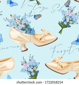Nahtloses Muster mit Retro-Schuhen und Blumen