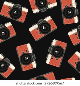 Seamless pattern with retro sketch photo camera. Vintage illustration for design, print for t-shirt, poster, card, wrapping paper.
