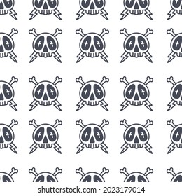 Seamless Pattern Retro Skull, Bolt, and Bone Print - Repeating Background and Wallpaper