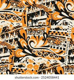 Seamless pattern with a retro southern resort. Vector illustration .