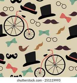 Seamless Pattern with Retro Stuff for Gentleman. Vintage Background. Vector Illustration