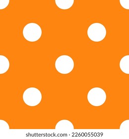 Seamless pattern in retro style. Abstract vintage pattern with large white polka dots on orange background for textile, wrapping paper, banners, print, packaging and other design. Vector illustration