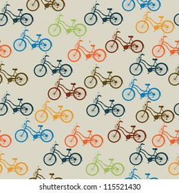 Seamless pattern with retro style bicycles in colors.