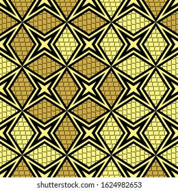 Seamless pattern in retro style. Black and gold color wallpaper. Vector illustration