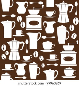 Seamless pattern in retro style with coffee related items.
