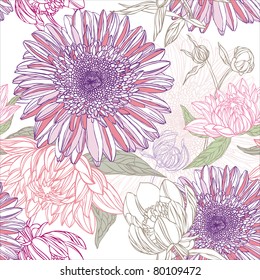 Seamless pattern in retro style with flowers