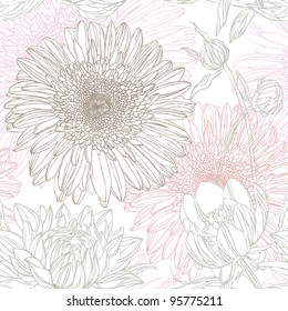 Seamless pattern in retro style with flowers