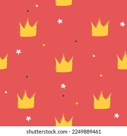 Nahtloses Muster im Retro-Stil mit einer goldenen Krone auf weißem Hintergrund. Kann für Tapeten, Muster Füllungen, Web-Hintergrund, Oberflächenstrukturen verwendet werden. Vektorgrafik.