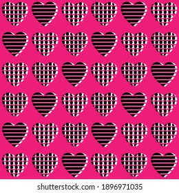 Seamless pattern in retro style with hearts on a pink background