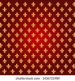 Seamless pattern in retro style with a Heraldic lily on a red background. Can be used for wallpaper, pattern fills, web page background, surface textures. Vector Illustration