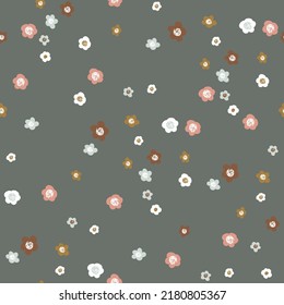 Seamless pattern with retro style minimalistic  flowers. Trendy vintage  floral  texture. Vector illustration