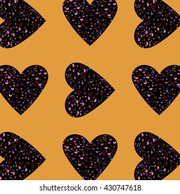 Seamless pattern in retro style. Texture with color notes and hearts