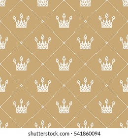 Seamless pattern in retro style with a white crown on a gold background. Can be used for wallpaper, pattern fills, web page background,surface textures. Vector Illustration