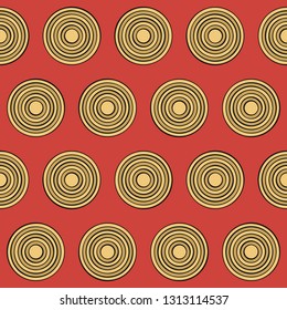 Seamless pattern in retro style with yellow circles on red