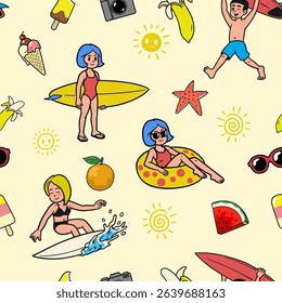 Seamless Pattern of Retro Summertime Concept Design