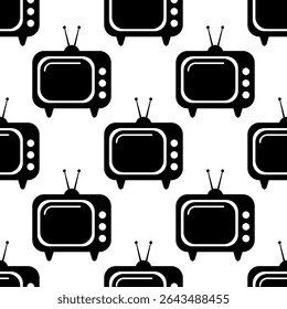 Seamless pattern retro television pattern in black and white. Vector illustration