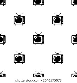 Patrón de televisión retro sin fisuras en blanco y negro. Ilustración vectorial