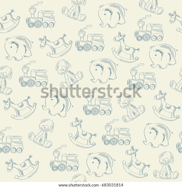 seamless pattern\
with retro toys, vector\
format