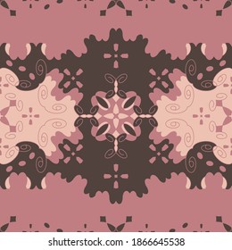 Seamless pattern retro, vintage. Chocolate color, pink and pastel orange. Spirals and abstract. Vector.