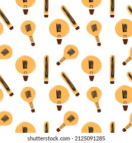 Patrón sin foco con bombillas retro vintage de estilo dibujado a mano. Ilustración vectorial.