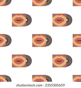 Seamless pattern Retro Vinyl player record. Vintage Gramophone Nostalgic 70s-90s vibes
