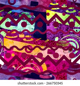 Seamless pattern - retro watercolor camera. Beautiful paint texture.