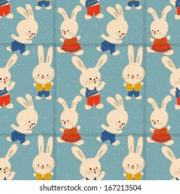 Seamless pattern in retro-style. Cartoon rabbits.