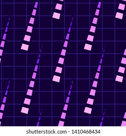 Seamless pattern with retrowave style rays of light. Cyberpunk aesthetics. Futuristic digital vector wallpaper. Dark purple laser grid background.