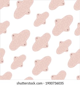 Patrón sin foco con almohadillas de tela menstrual reutilizables. Producto higiénico del periodo femenino. Desechos cero, sin plástico, punto, conceptos de menstruación. Estilo de vida sostenible. Plano. Ilustración vectorial.