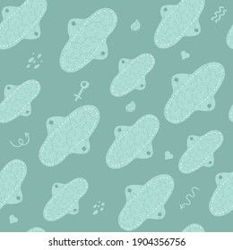 Patrón sin foco con almohadillas de tela menstrual reutilizables. Producto higiénico del periodo femenino. Desechos cero, sin plástico, punto, conceptos de menstruación. Estilo de vida sostenible. Plano. Ilustración del vector