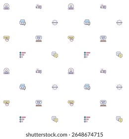 Seamless pattern with Review And feedback icon on white background. Included the icons as customer, rating, star rating, chat, testimonials, survey, support, communication, sign And Other Elements.