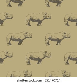 Seamless pattern with rhino