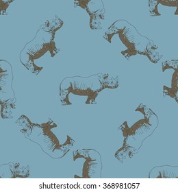 Seamless pattern with rhino