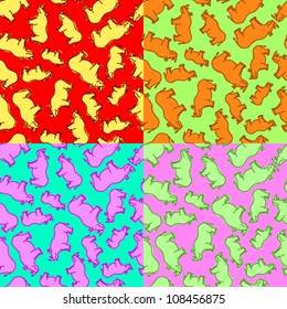 Seamless pattern with rhino on variegated colorful backgrounds, vector illustration