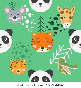 Seamless pattern with rhinoceros, elephant, crocodile, whale. Creative bay animals background. Perfect for kids