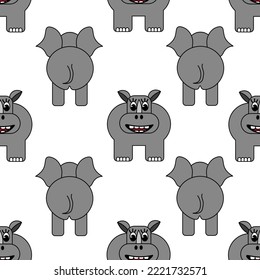 Seamless pattern with rhinoceros and elephant on white background. Summer picture with exotic animal. Print for wallpaper for children room.