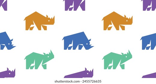 Seamless pattern with Rhinos. isolated on white background