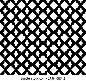 The seamless pattern of rhombic mesh is interspersed with the cut shape of a hexagon star. Geometric monochrome abstract backgrounds are suitable for wallpaper and tile motifs. Patterns can be edited