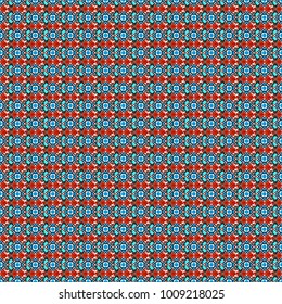 Seamless pattern with rhombus and polygons forming abstract wallpaper. Stylish blue, black and red texture. Vector abstract geometric background.