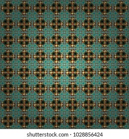 Seamless pattern with rhombus and polygons forming abstract wallpaper. Stylish green, brown and blue texture. Vector abstract geometric background.