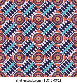 Seamless pattern with rhombus and polygons forming abstract wallpaper. Stylish orange, gray and violet texture. Vector abstract geometric background.