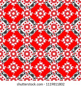 Seamless pattern with rhombus and polygons forming abstract wallpaper. Stylish pink, gray and red texture. Vector abstract geometric background.