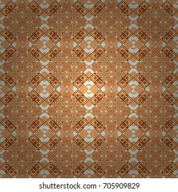 Seamless pattern with rhombus and polygons forming abstract wallpaper. Vector abstract geometric background. Stylish brown, beige and yellow texture.