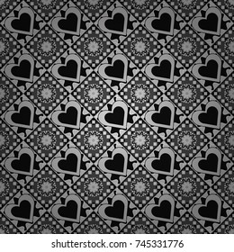 Seamless pattern with rhombus and polygons forming abstract wallpaper. Stylish black, white and gray texture. Vector abstract geometric background.