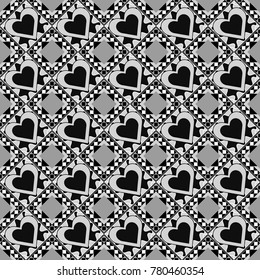 Seamless pattern with rhombus and polygons forming abstract wallpaper. Stylish white, gray and black texture. Vector abstract geometric background.