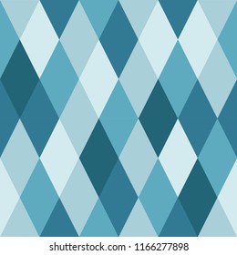 Seamless pattern of rhombuses of blue hues. Сhaotically colored