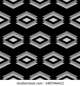 Seamless pattern. Rhombuses, chevrons ornament. Ethnic wallpaper. Shapes backdrop. Geometric background. Folk motif. Digital paper, textile print, web design, abstract illustration. Vector artwork.
