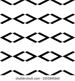 Seamless pattern. Rhombuses, chevrons ornament. Diamonds, angle brackets wallpaper. Ethnic motif. Shapes background. Geometric backdrop. Digital paper, textile print, web design, abstract. Vector art.
