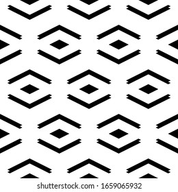 Patrón sin problemas. Rombos, chevrones adornos. Papel pintado étnico. Fondo geométrico. Motivo popular. Fondo de formas. Papel digital, impresión textil, diseño web, ilustración abstracta. Obra vectorial.