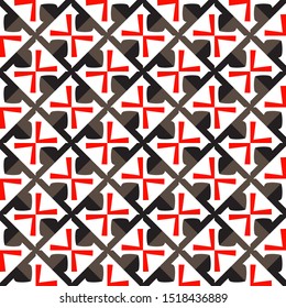 Seamless pattern with rhombuses and crosses on a white background.